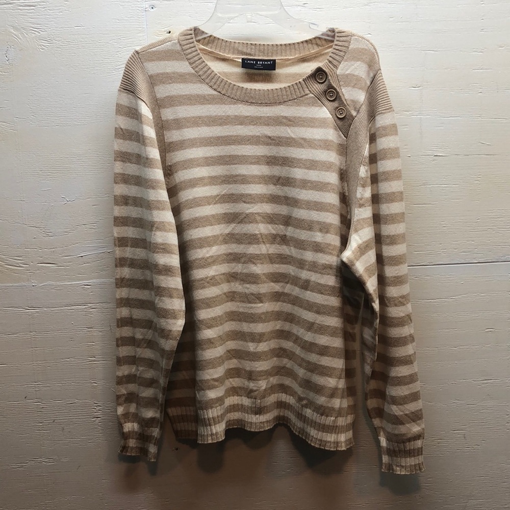 Lane Bryant Beige and White Striped Crew Neck Sweater Women's 22 / 24 plus size